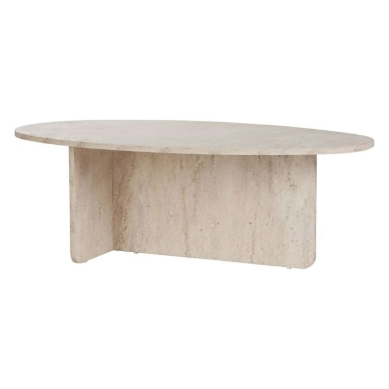 Tavolino da Salotto Bianco Marmo Forma Ovale Materiale Piano in Legno Nobilitato 120x65x40h cm, Colore Ripiano Bianco - Parona