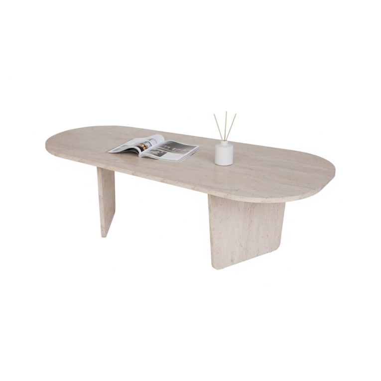 Tavolino da Salotto Bianco Marmo Forma Ovale Materiale Piano in Legno Nobilitato 130x65x40h cm, Colore Ripiano Bianco - Dozza