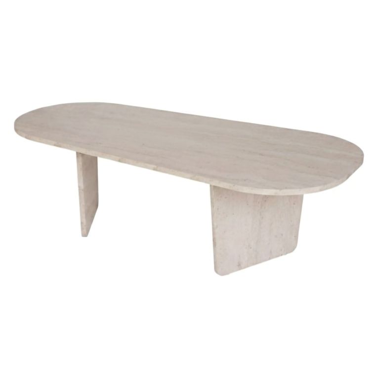 Tavolino da Salotto Bianco Marmo Forma Ovale Materiale Piano in Legno Nobilitato 130x65x40h cm, Colore Ripiano Bianco - Dozza
