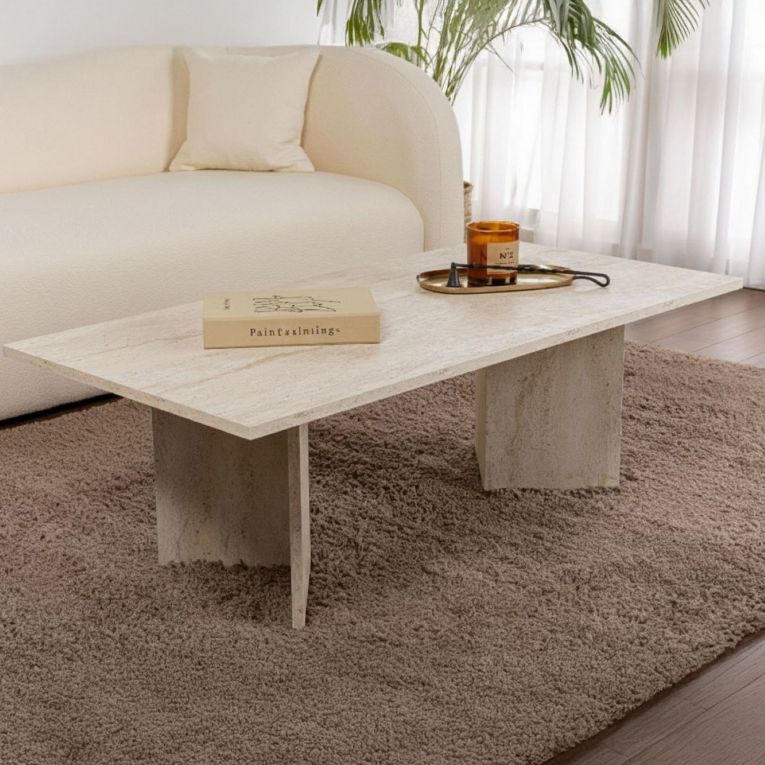 Tavolino da Salotto Bianco Marmo Forma Rettangolare Materiale Piano in Legno Nobilitato 119x60x40h cm, Colore Ripiano Bianco - Turate