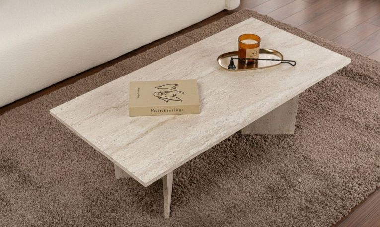 Tavolino da Salotto Bianco Marmo Forma Rettangolare Materiale Piano in Legno Nobilitato 119x60x40h cm, Colore Ripiano Bianco - Turate