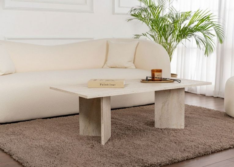 Tavolino da Salotto Bianco Marmo Forma Rettangolare Materiale Piano in Legno Nobilitato 119x60x40h cm, Colore Ripiano Bianco - Turate