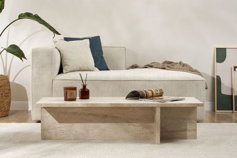 Tavolino da Salotto Bianco Marmo Forma Rettangolare Materiale Piano in Legno Nobilitato 120x45x30h cm, Colore Ripiano Bianco - Marmorito