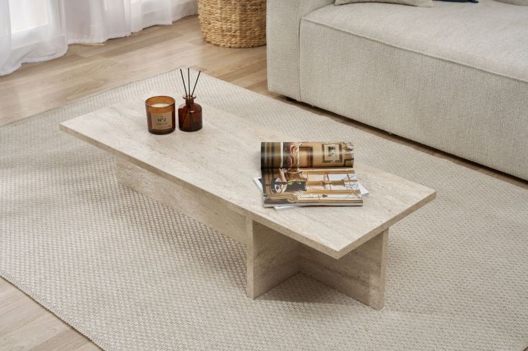 Tavolino da Salotto Bianco Marmo Forma Rettangolare Materiale Piano in Legno Nobilitato 120x45x30h cm, Colore Ripiano Bianco - Marmorito