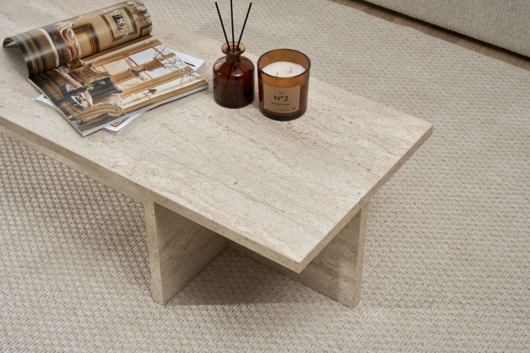 Tavolino da Salotto Bianco Marmo Forma Rettangolare Materiale Piano in Legno Nobilitato 120x45x30h cm, Colore Ripiano Bianco - Marmorito