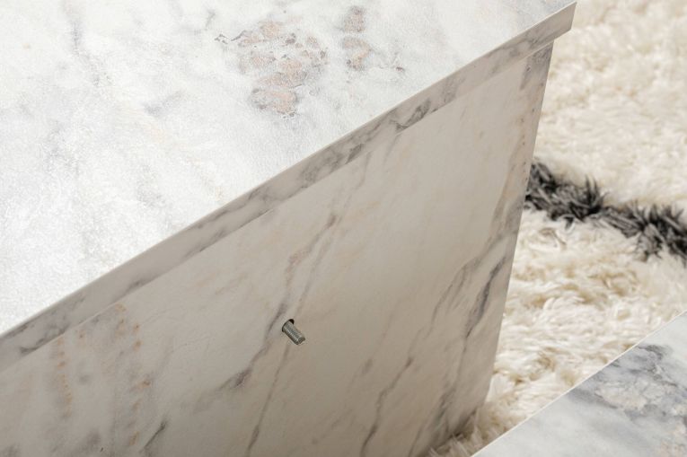 Tavolino da Salotto Bianco Marmo Forma Rettangolare Materiale Piano in Legno Nobilitato 90x60x35h cm, Colore Ripiano Bianco - Mansue