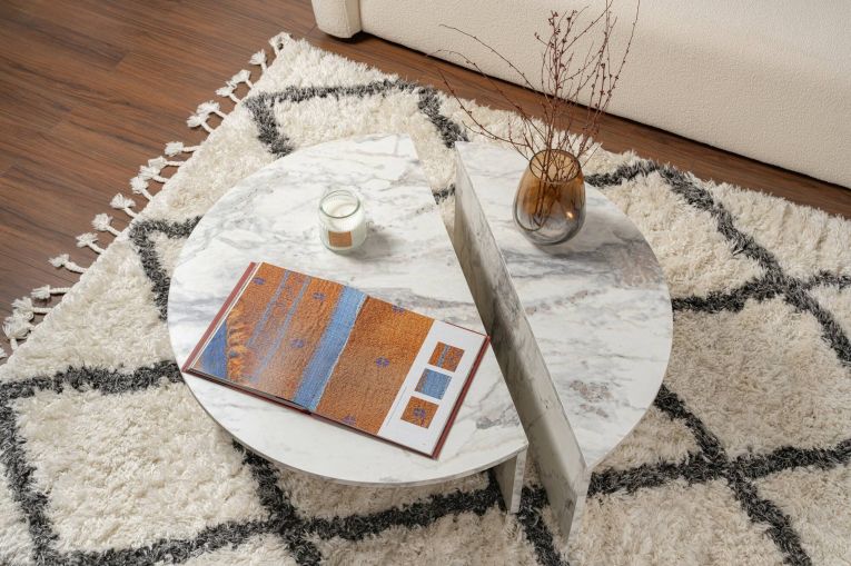 Tavolino da Salotto Bianco Marmo Forma Rettangolare Materiale Piano in Legno Nobilitato 90x60x35h cm, Colore Ripiano Bianco - Mansue