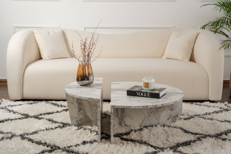 Tavolino da Salotto Bianco Marmo Forma Rettangolare Materiale Piano in Legno Nobilitato 90x60x35h cm, Colore Ripiano Bianco - Mansue