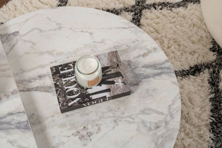 Tavolino da Salotto Bianco Marmo Forma Rettangolare Materiale Piano in Legno Nobilitato 90x60x35h cm, Colore Ripiano Bianco - Mansue