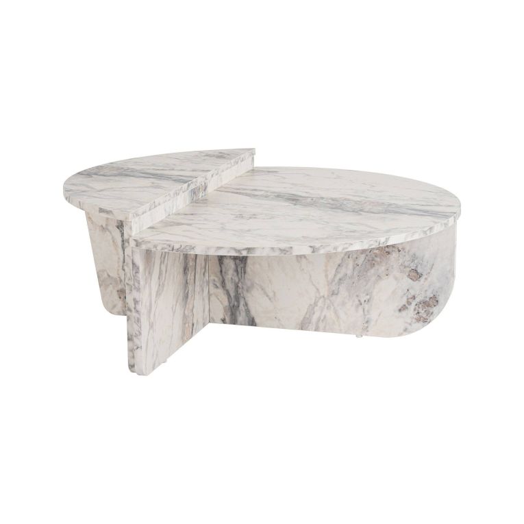 Tavolino da Salotto Bianco Marmo Forma Rettangolare Materiale Piano in Legno Nobilitato 90x60x35h cm, Colore Ripiano Bianco - Mansue