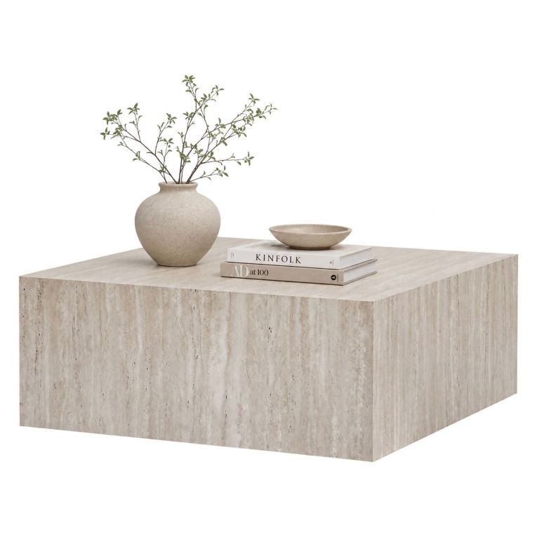 Tavolino da Salotto Bianco Marmo Forma Rettangolare Materiale Piano in Legno Nobilitato 90x90x35h cm, Colore Ripiano Bianco - Nofaraka