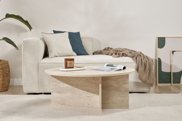 Tavolino da Salotto Bianco Marmo Forma Rotondo Materiale Piano in Legno Nobilitato 90x90x40h cm, Colore Ripiano Bianco - Simbario