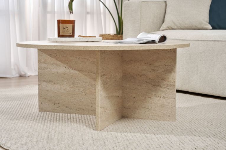 Tavolino da Salotto Bianco Marmo Forma Rotondo Materiale Piano in Legno Nobilitato 90x90x40h cm, Colore Ripiano Bianco - Simbario