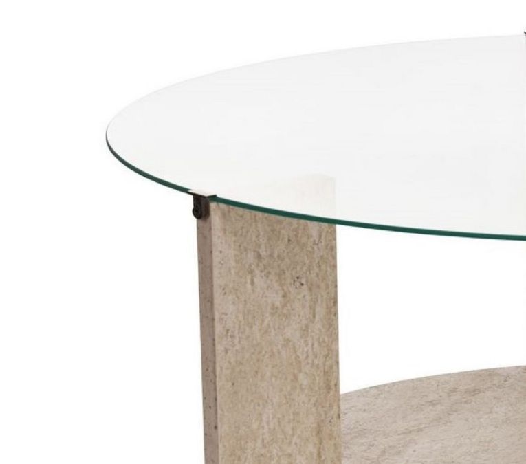 Tavolino da Salotto Bianco Marmo Forma Rotondo Materiale Piano in Vetro 75x75x40h cm, Colore Ripiano Trasparente - Canevino
