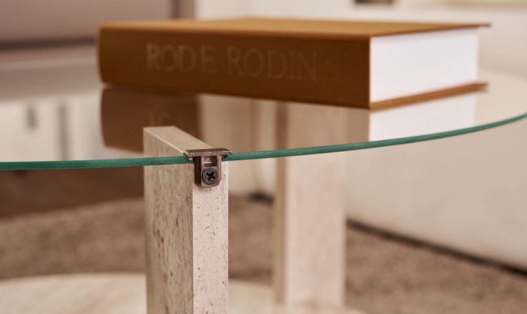 Tavolino da Salotto Bianco Marmo Forma Rotondo Materiale Piano in Vetro 75x75x40h cm, Colore Ripiano Trasparente - Canevino