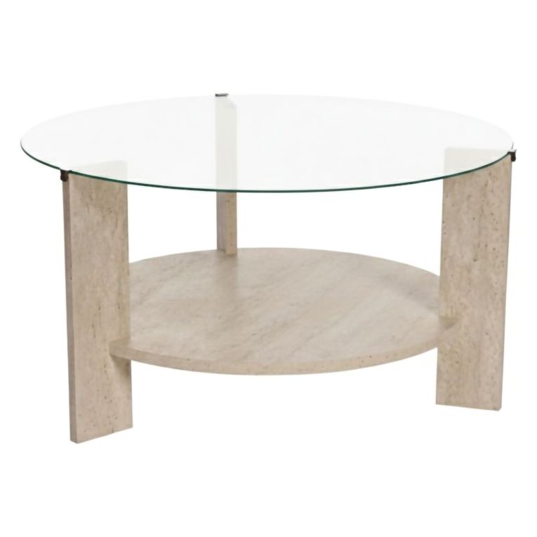 Tavolino da Salotto Bianco Marmo Forma Rotondo Materiale Piano in Vetro 75x75x40h cm, Colore Ripiano Trasparente - Canevino
