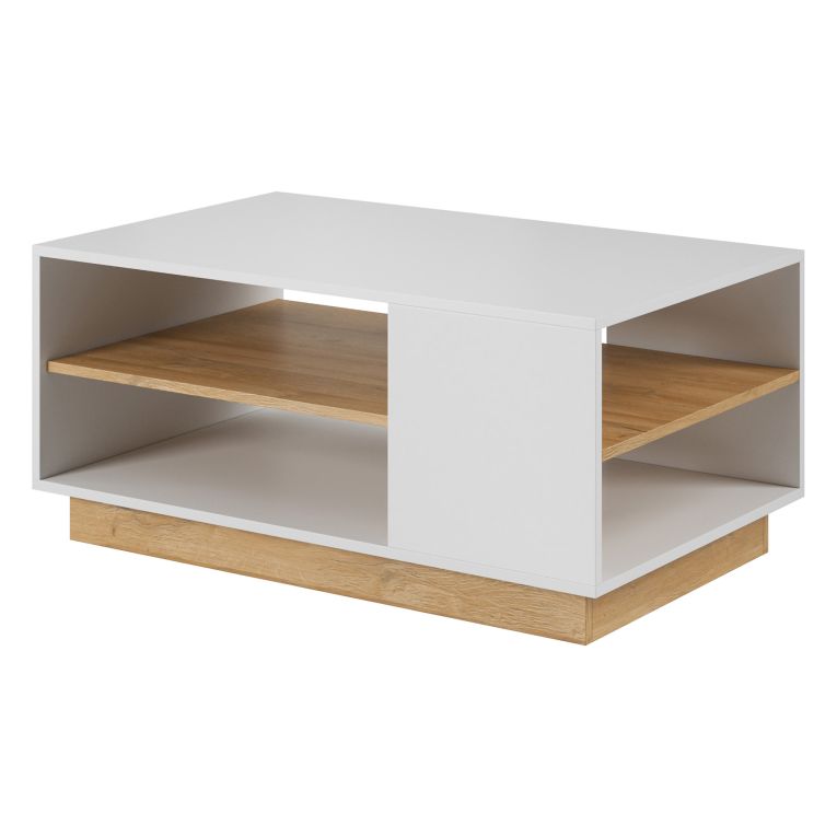 Tavolino da Salotto Bianco Marrone Rovere 2 Vani Forma Rettangolare 100x60x46h cm, Colore Ripiano Bianco - Kari