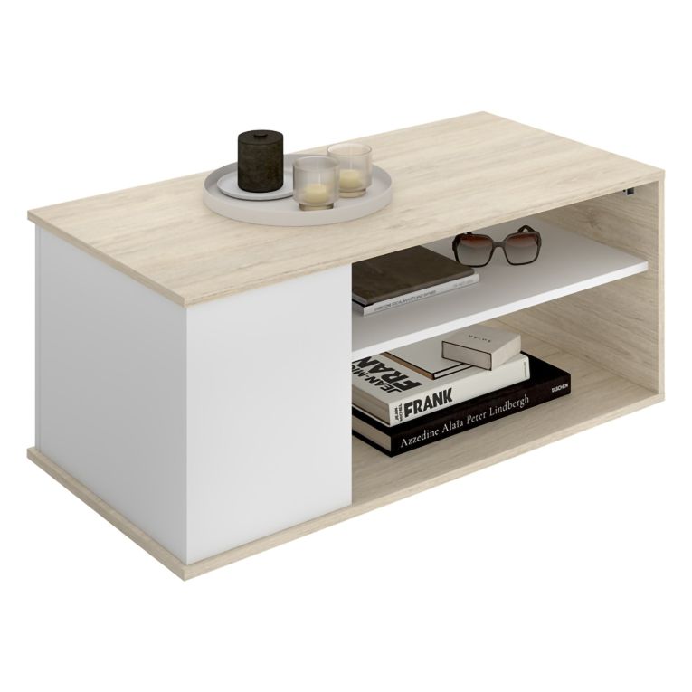 Tavolino da Salotto Bianco Marrone Rovere Cassetti 50x100x42h cm, 3 Vani - Fargo