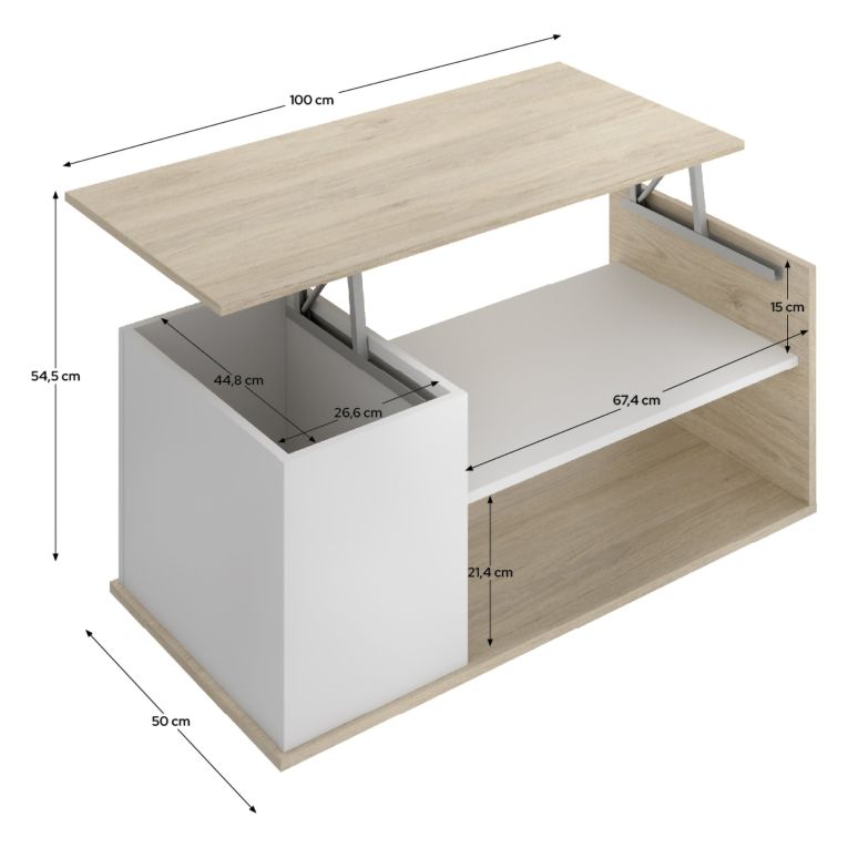 Tavolino da Salotto Bianco Marrone Rovere Cassetti 50x100x42h cm, 3 Vani - Fargo
