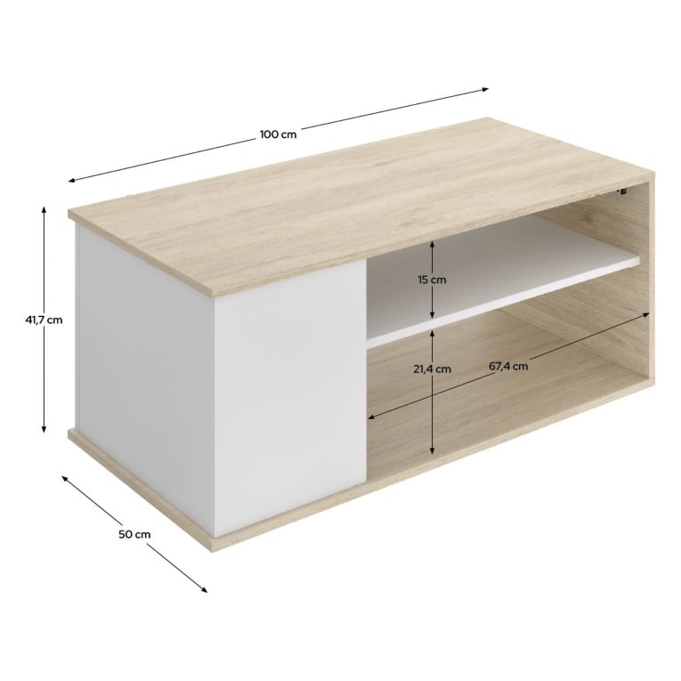 Tavolino da Salotto Bianco Marrone Rovere Cassetti 50x100x42h cm, 3 Vani - Fargo