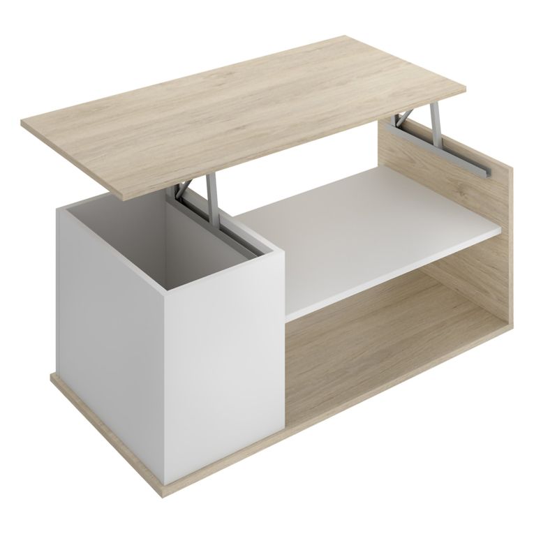Tavolino da Salotto Bianco Marrone Rovere Cassetti 50x100x42h cm, 3 Vani - Fargo