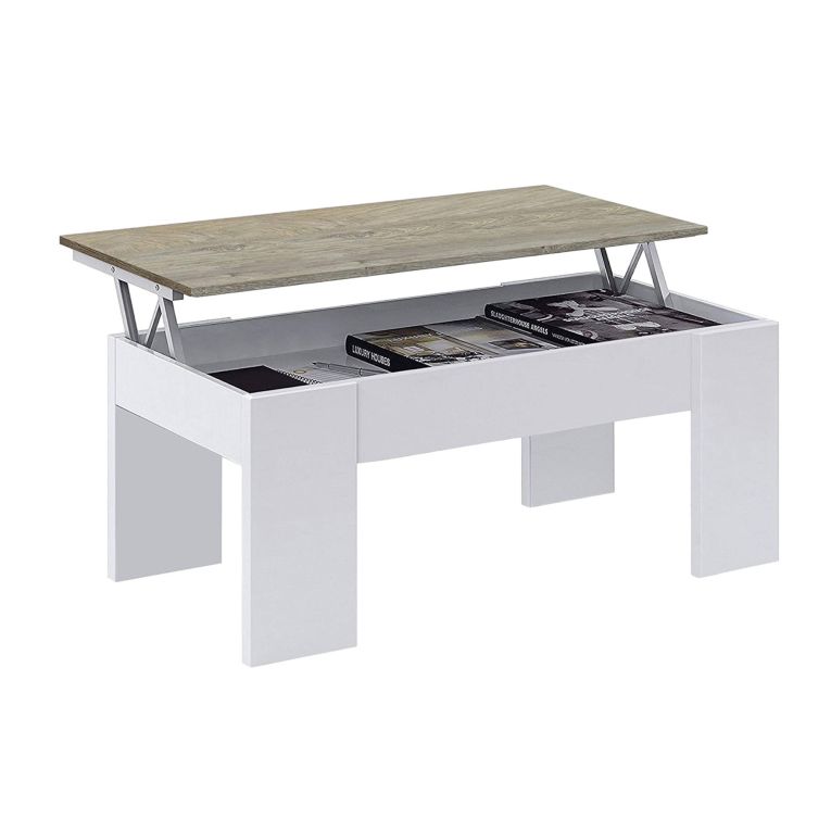 Tavolino da Salotto Bianco Marrone Rovere Nodi Piano Elevabile Contenitore un Vano 100x45x50h cm, Piano Sollevabile - Almas