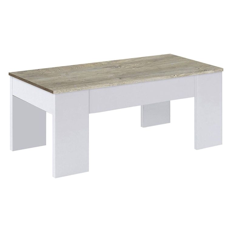 Tavolino da Salotto Bianco Marrone Rovere Nodi Piano Elevabile Contenitore un Vano 100x45x50h cm, Piano Sollevabile - Almas