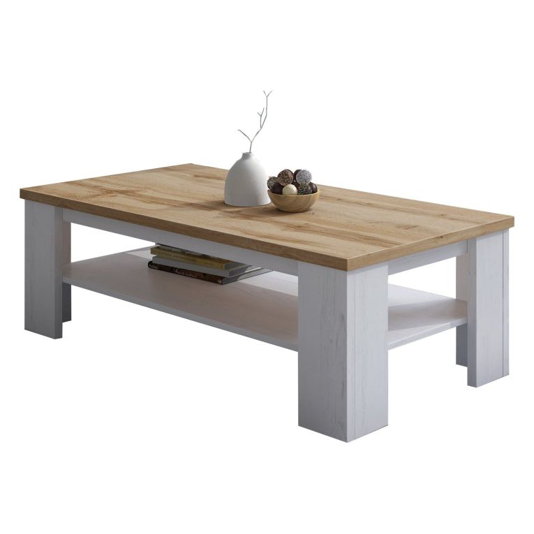 Tavolino da Salotto Bianco Marrone un Vano Forma Rettangolare 130x67x41h cm, Colore Struttura Marrone - Carlazzo