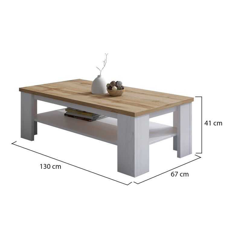 Tavolino da Salotto Bianco Marrone un Vano Forma Rettangolare 130x67x41h cm, Colore Struttura Marrone - Carlazzo