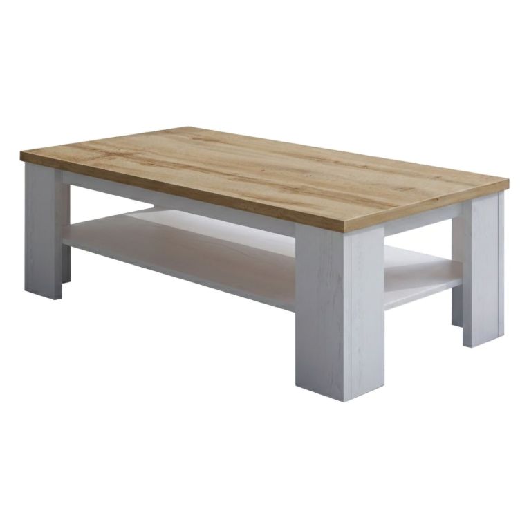 Tavolino da Salotto Bianco Marrone un Vano Forma Rettangolare 130x67x41h cm, Colore Struttura Marrone - Carlazzo