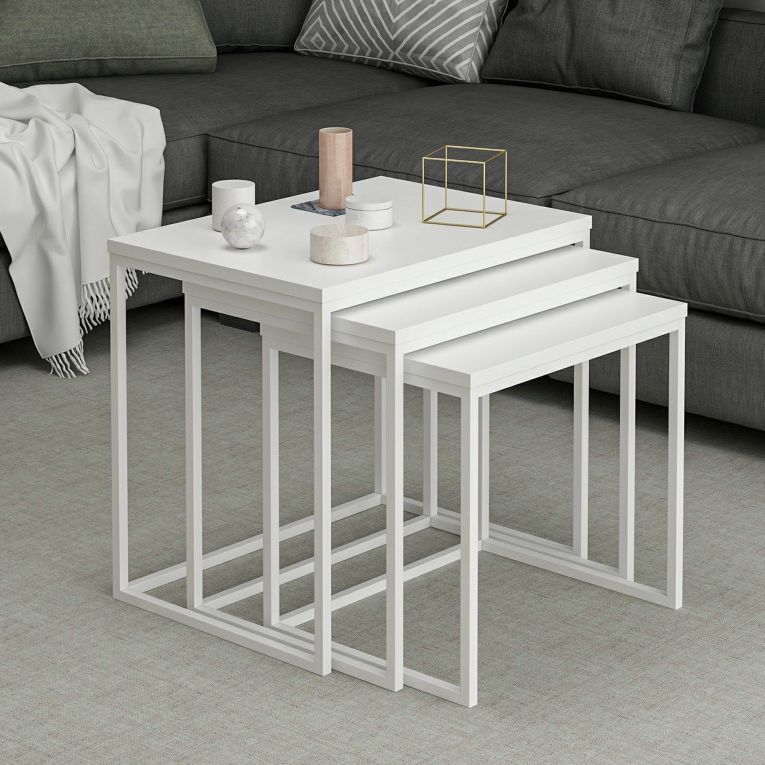 Tavolino da Salotto Bianco Modulabile Forma Rettangolare 55x40x50h cm, Materiale Piano in Legno Nobilitato - Crichi
