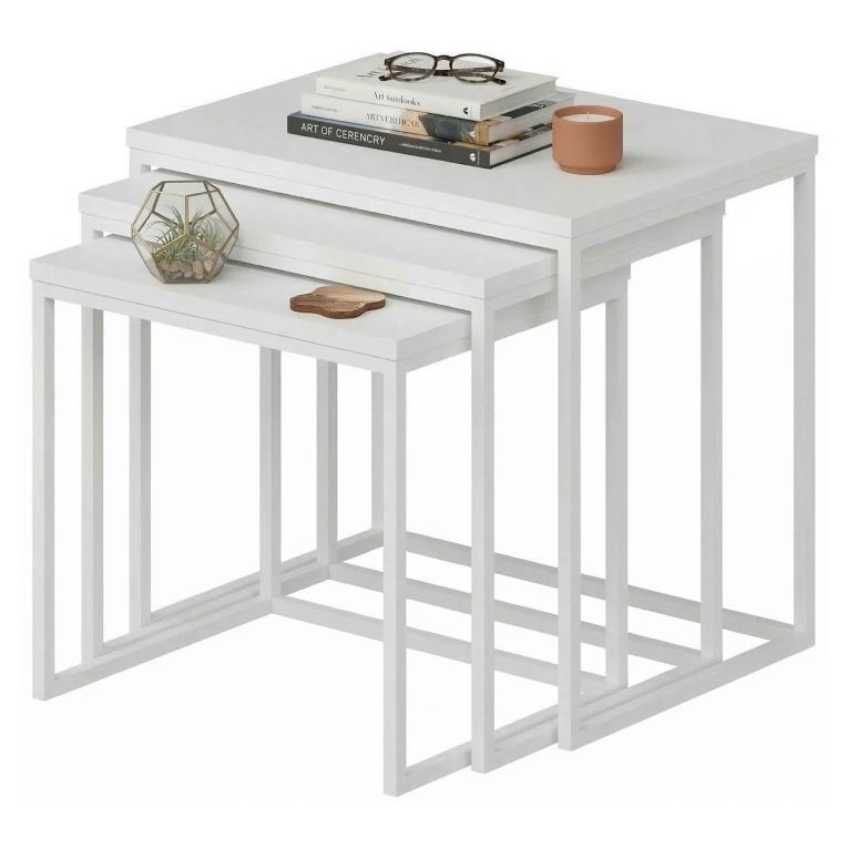 Tavolino da Salotto Bianco Modulabile Forma Rettangolare 55x40x50h cm, Materiale Piano in Legno Nobilitato - Crichi