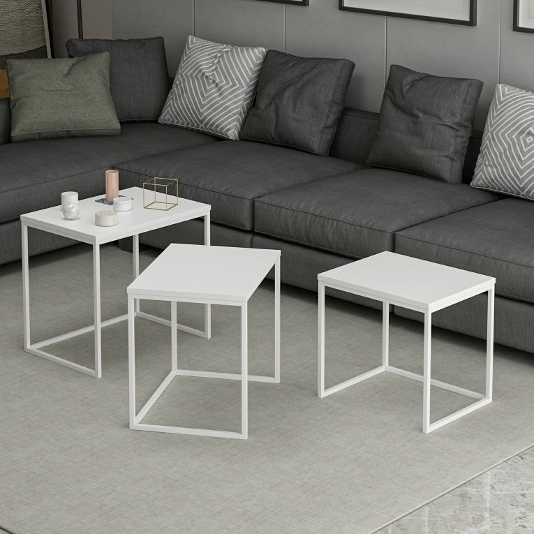 Tavolino da Salotto Bianco Modulabile Forma Rettangolare 55x40x50h cm, Materiale Piano in Legno Nobilitato - Crichi