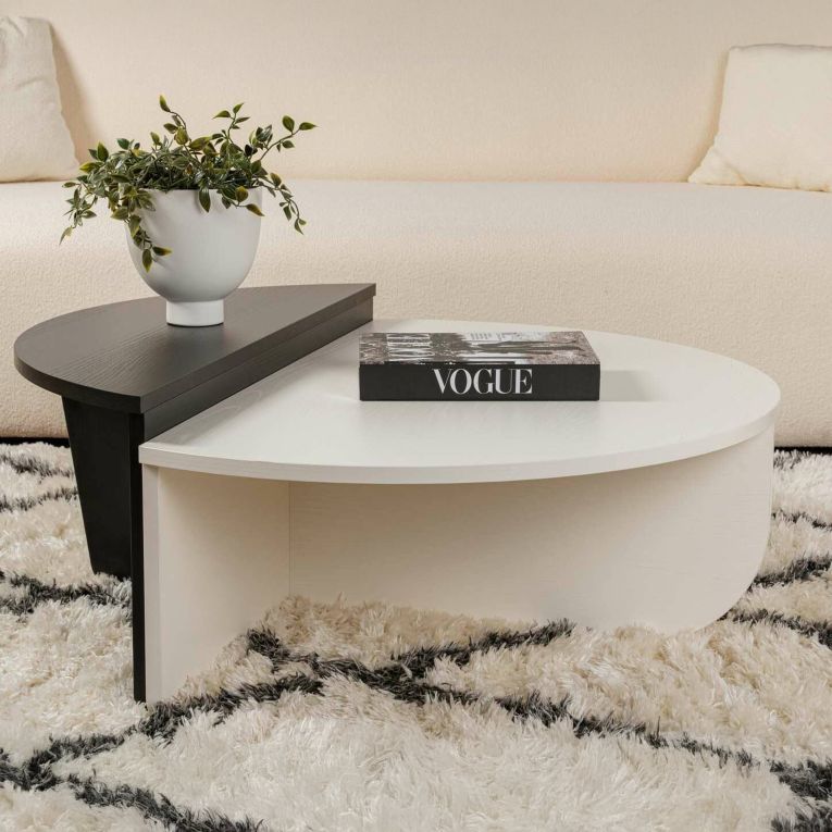 Tavolino da Salotto Bianco Nero Forma Fantasia Colore Struttura Nero 90x60x35h cm, Materiale Piano in Legno Nobilitato - Mansue