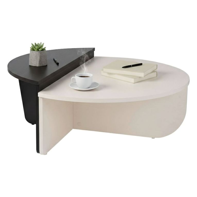 Tavolino da Salotto Bianco Nero Forma Fantasia Colore Struttura Nero 90x60x35h cm, Materiale Piano in Legno Nobilitato - Mansue