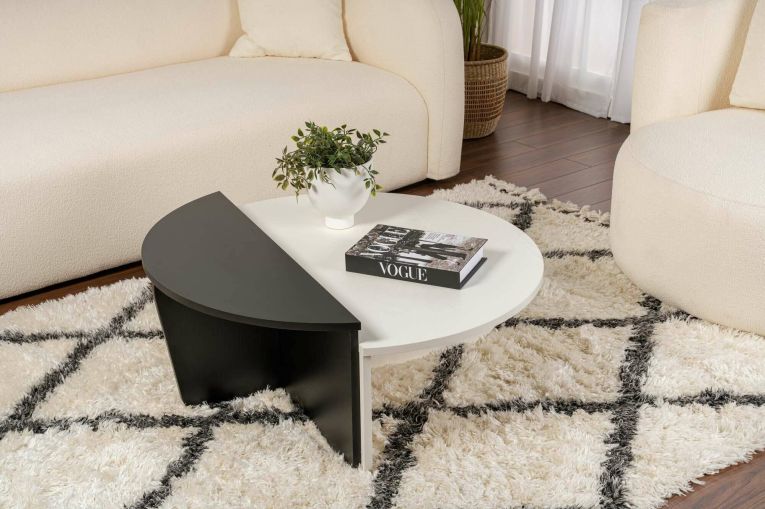 Tavolino da Salotto Bianco Nero Forma Fantasia Colore Struttura Nero 90x60x35h cm, Materiale Piano in Legno Nobilitato - Mansue