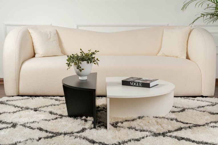 Tavolino da Salotto Bianco Nero Forma Fantasia Colore Struttura Nero 90x60x35h cm, Materiale Piano in Legno Nobilitato - Mansue