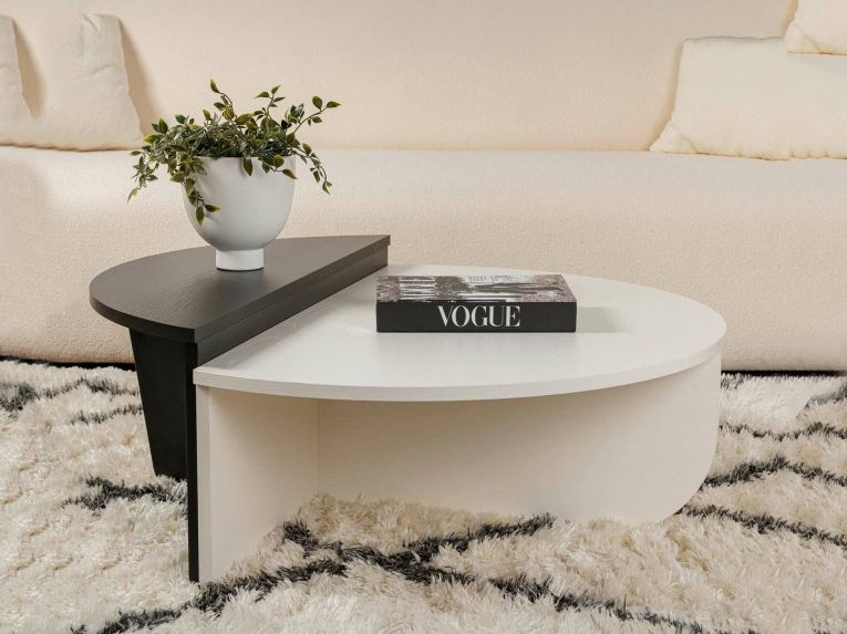 Tavolino da Salotto Bianco Nero Forma Fantasia Colore Struttura Nero 90x60x35h cm, Materiale Piano in Legno Nobilitato - Mansue