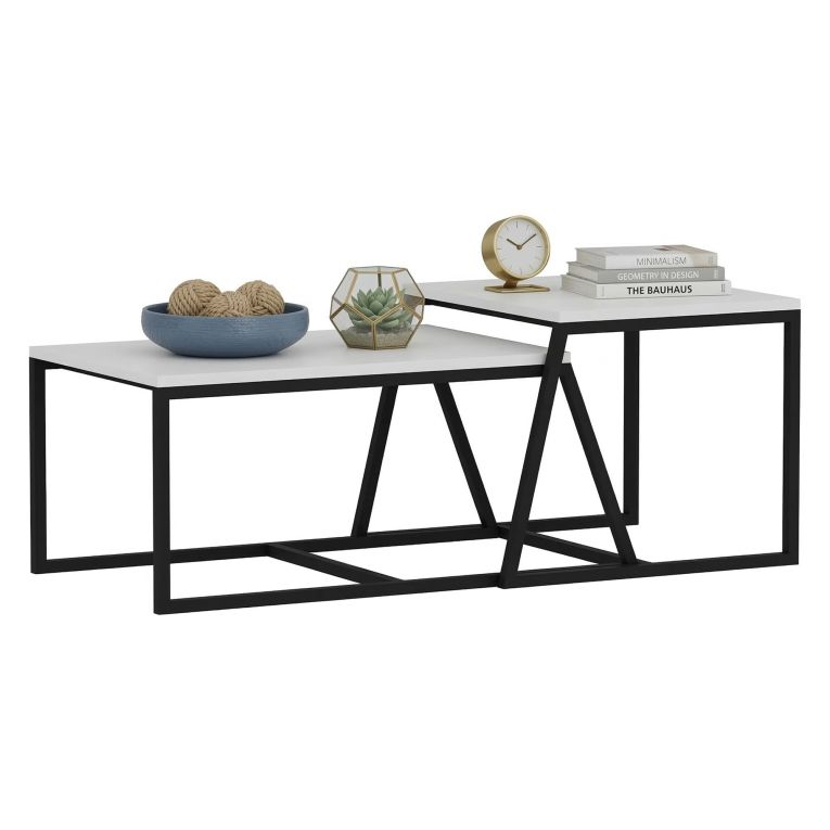 Tavolino da Salotto Bianco Nero Modulabile Forma Rettangolare 75x50x38h cm, Colore Struttura Nero - Urbania