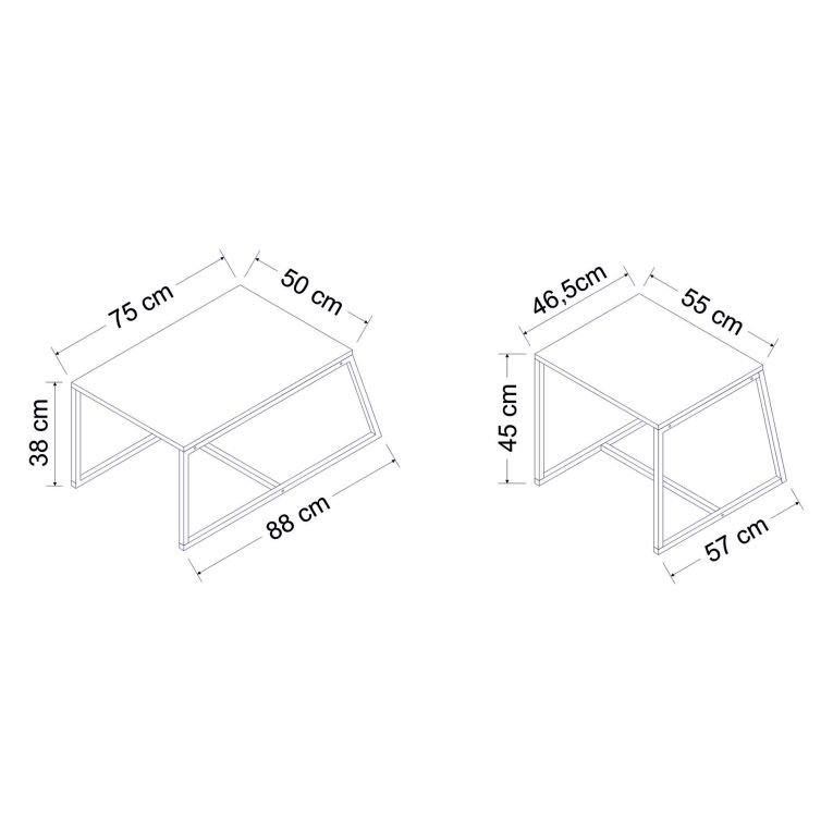Tavolino da Salotto Bianco Nero Modulabile Forma Rettangolare 75x50x38h cm, Colore Struttura Nero - Urbania