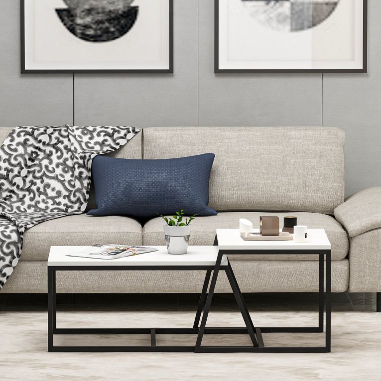 Tavolino da Salotto Bianco Nero Modulabile Forma Rettangolare 75x50x38h cm, Colore Struttura Nero - Urbania