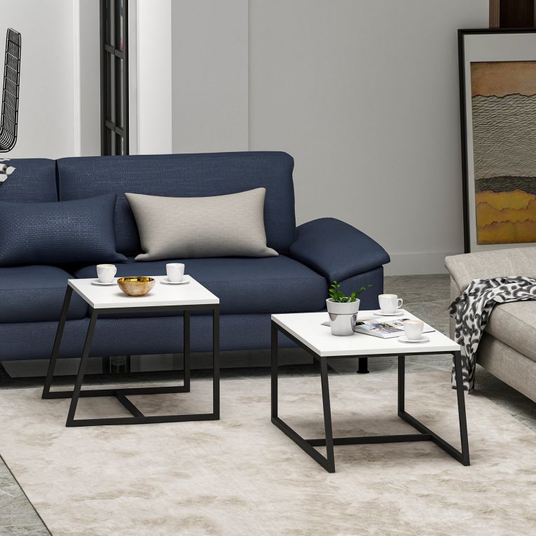 Tavolino da Salotto Bianco Nero Modulabile Forma Rettangolare 75x50x38h cm, Colore Struttura Nero - Urbania