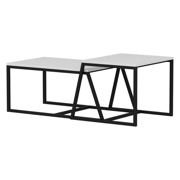 Tavolino da Salotto Bianco Nero Modulabile Forma Rettangolare 75x50x38h cm, Colore Struttura Nero - Urbania