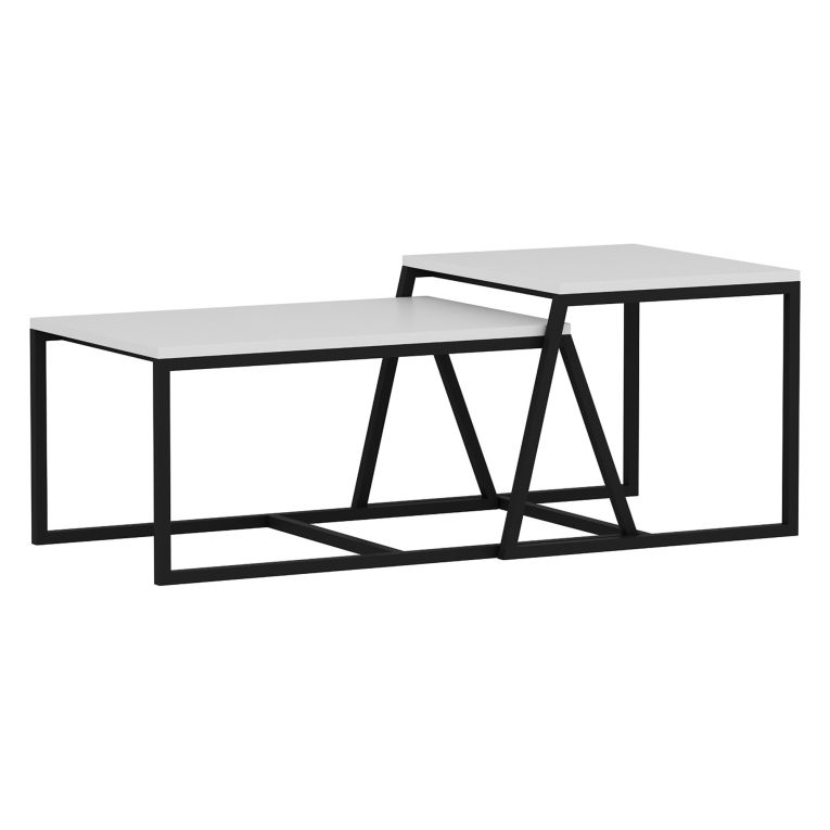 Tavolino da Salotto Bianco Nero Modulabile Forma Rettangolare 75x50x38h cm, Colore Struttura Nero - Urbania