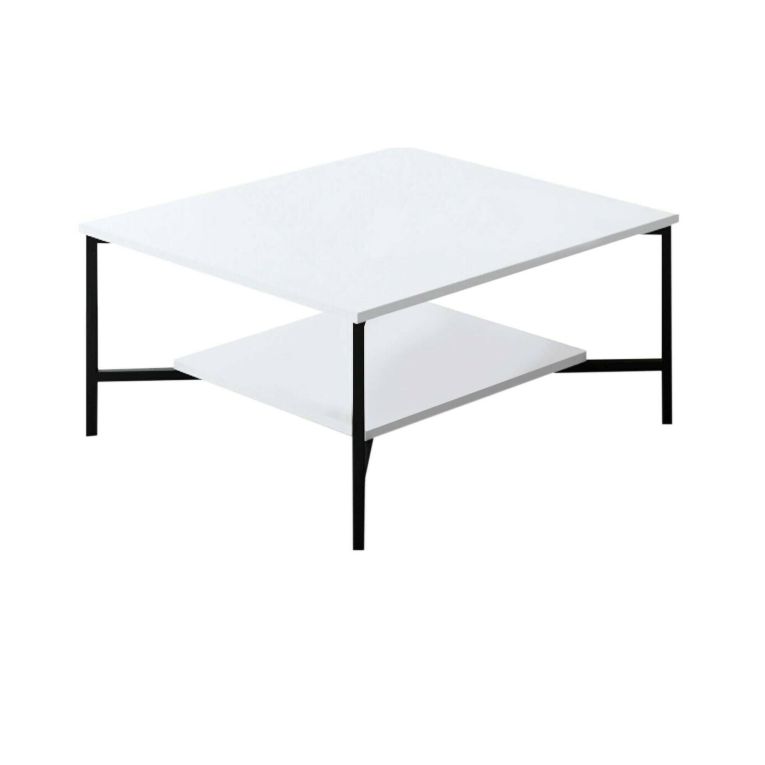 Tavolino da Salotto Bianco Nero Piedini Neri un Vano 80x80x40h cm, Forma Quadrata - Mia
