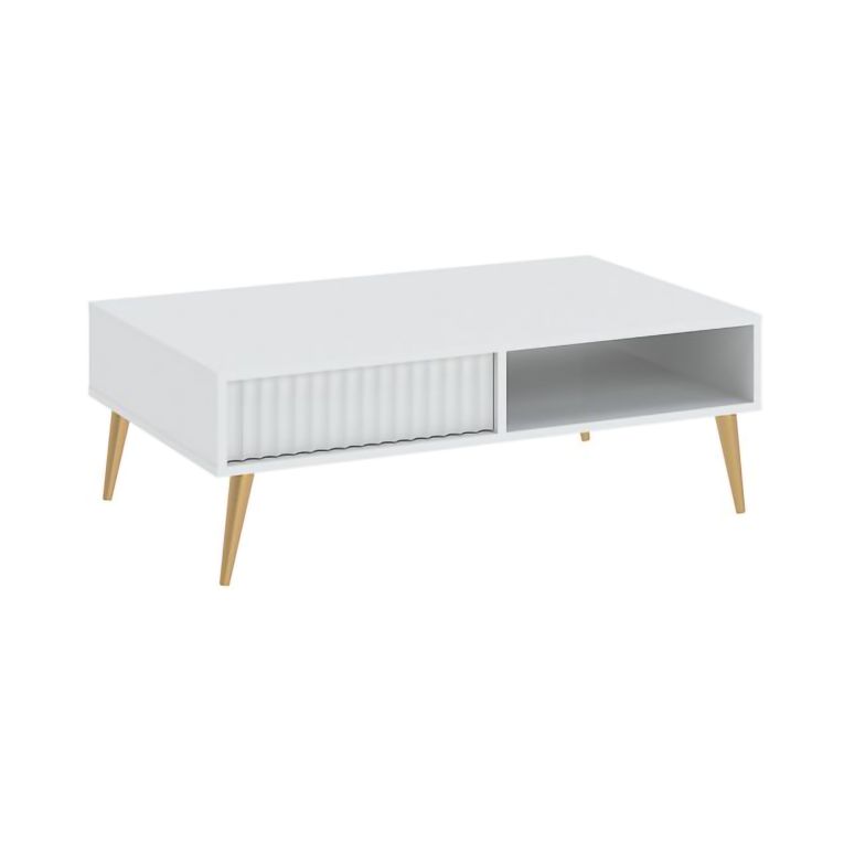 Tavolino da Salotto Bianco oro 2 Cassetti con Piedini Effetto Rigato 102x67x35h cm, un Vano - Lipa