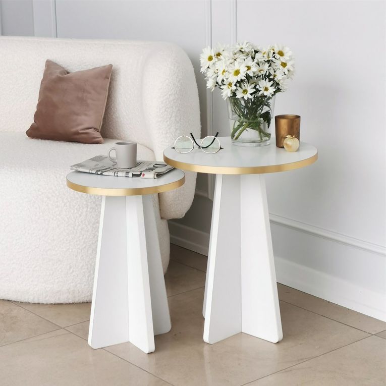 Tavolino da Salotto Bianco oro Modulabile Forma Rotondo 40x40x50h cm, Colore Struttura oro - Cardito