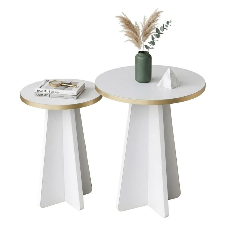 Tavolino da Salotto Bianco oro Modulabile Forma Rotondo 40x40x50h cm, Colore Struttura oro - Cardito
