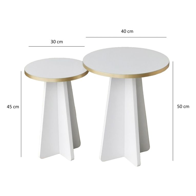 Tavolino da Salotto Bianco oro Modulabile Forma Rotondo 40x40x50h cm, Colore Struttura oro - Cardito