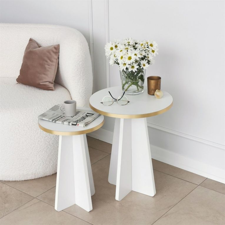 Tavolino da Salotto Bianco oro Modulabile Forma Rotondo 40x40x50h cm, Colore Struttura oro - Cardito